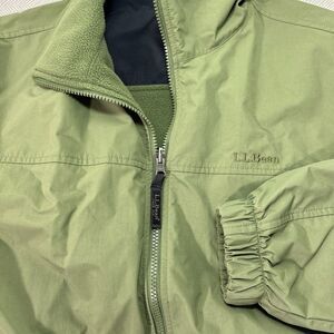 LL Bean Bomber Jacket Men's L Reg Reversible‎ Coat Full Zip Green OXV63